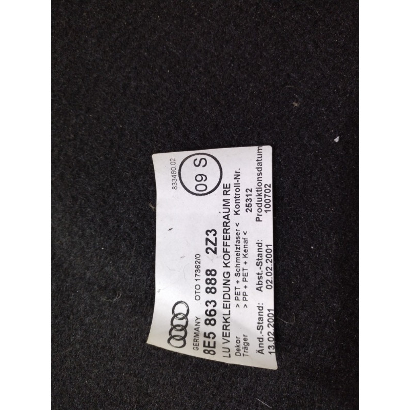 Обшивка багажника (салон) AUDI A4 B6 2003 2.0 ALT 8E58638882Z3