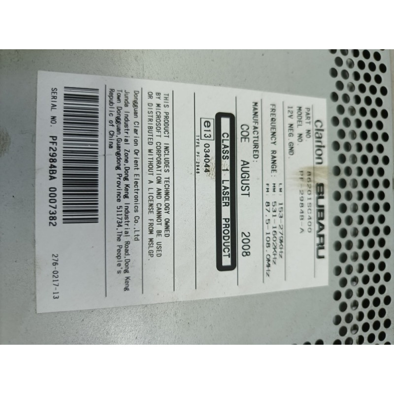 Магнитофон (электрика) Subaru Forester SH 2008 2.0 86201sc400