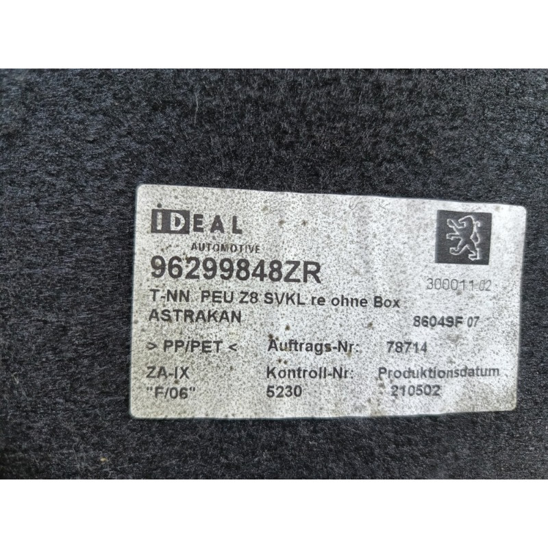 Обшивка багажника (салон) PEUGEOT 607 1 2002 3.0i V6 96299848zr
