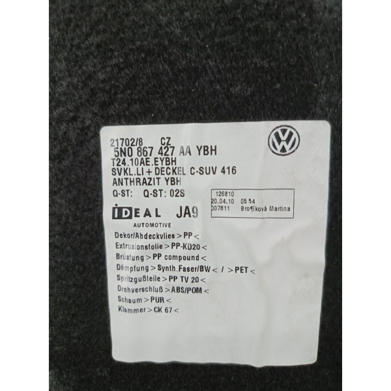 Обшивка багажника (салон) Volkswagen Tiguan 5N 2011 1.4 CAVA 5n0867427aa
