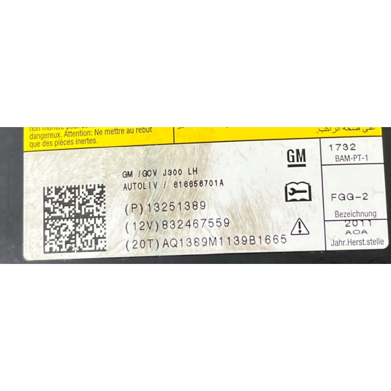 Airbag сидения (airbag/безопасность) CHEVROLET Cruze J300 2011 1.4 13251389