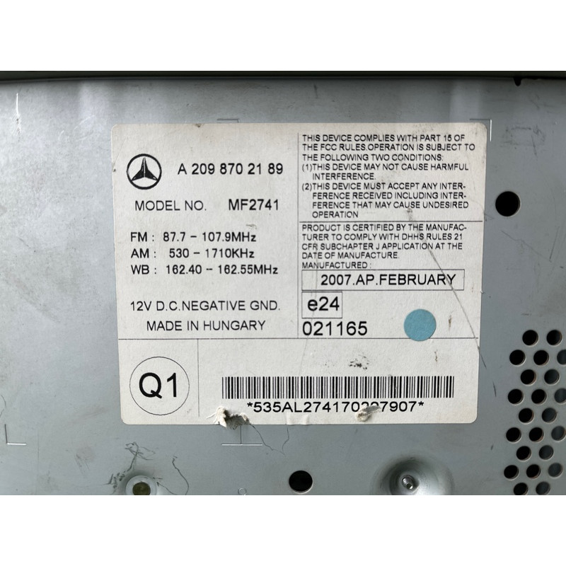 Магнитофон (электрика) Mercedes-Benz CLK W209 A2098702189